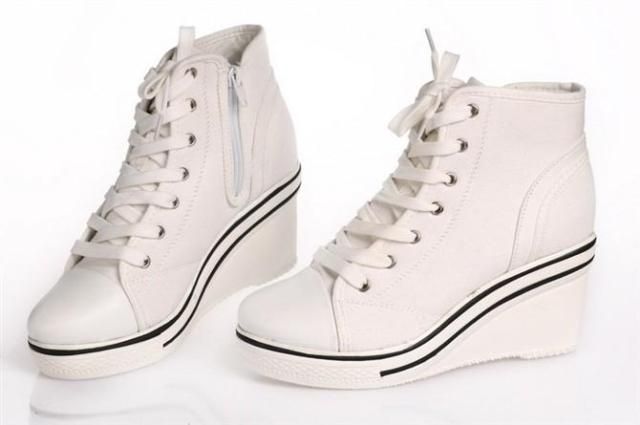 Women's Wedge Heel High Top Sneakers Ankle Boots Canvas Shoes ...